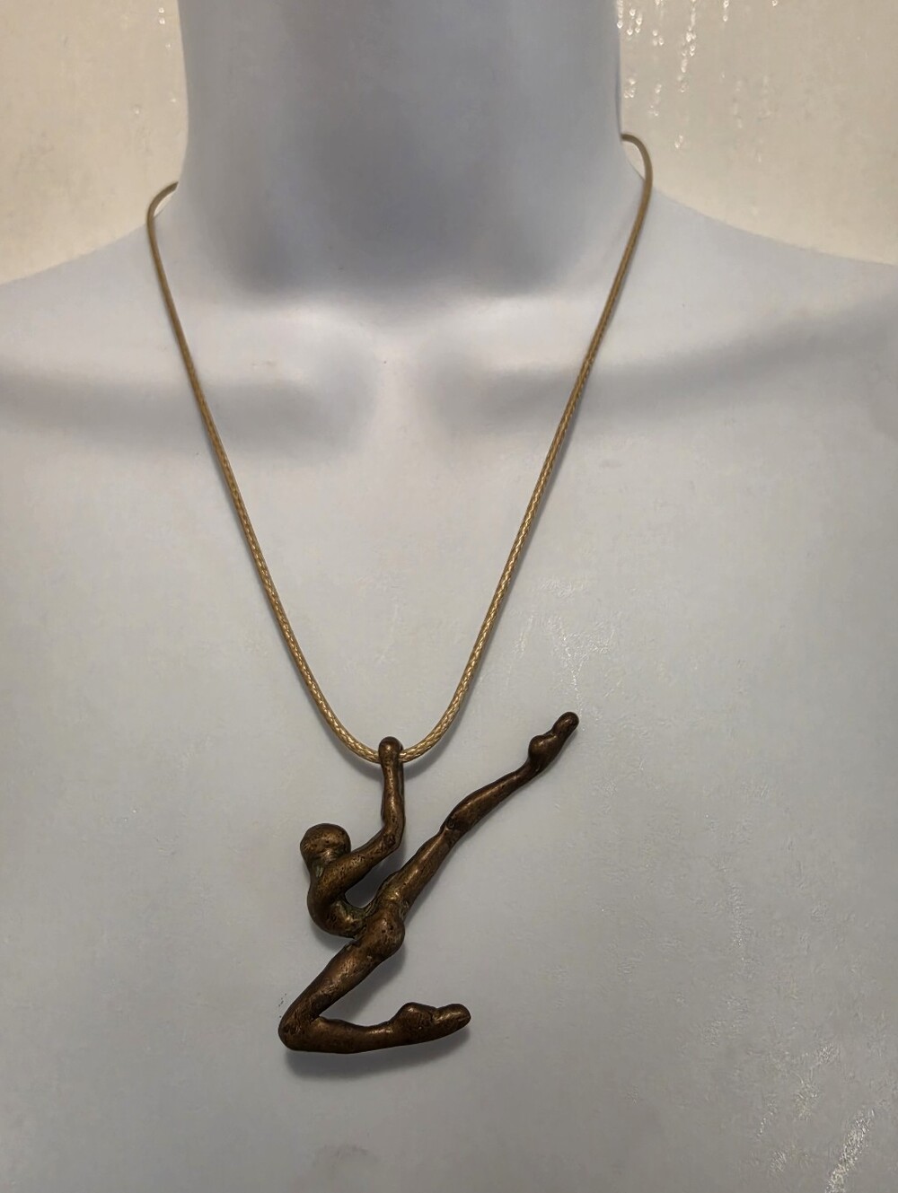 Vintage Brass Nude Dancer Acrobat Pendant Artisian Brutalist Modernist Metal Art